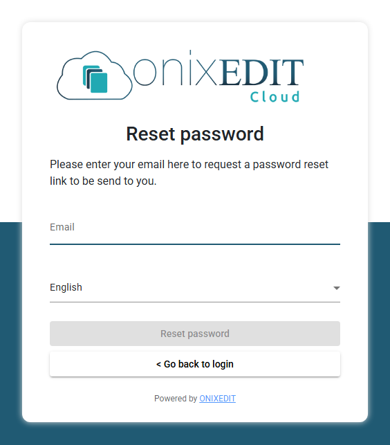 The Reset password form asking for the e-mail address of the account, with the Reset password button and the link back to the sign-in page