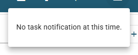 The Notifications menu listing background tasks with their date, type, result file, status icon and the delete and cancel actions
