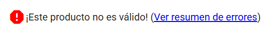 El banner de validación del encabezado del formulario de entrada, que muestra el estado no válido con su enlace Ver resumen de errores