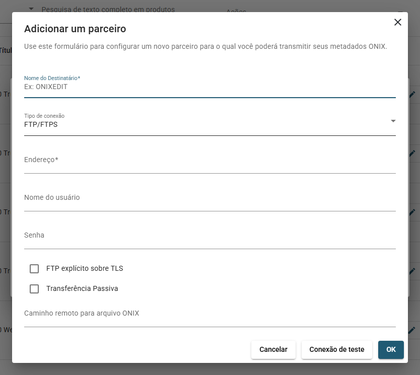 O formulário Adicionar um parceiro: configurações de conexão, o cartão Nome do arquivo com sua máscara e seus tokens, e o cartão Imagens de capa.