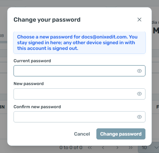 The Change your password dialog
