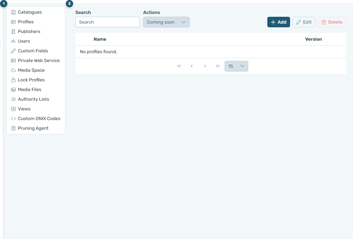 La sección Preferencias: 1 el menú de configuración, 2 la página de configuración seleccionada